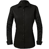 MGWDT Button Down Shirt Women Slim-Fit Work Blouse Wrinkle Resistant Long/Short Sleeve Stretchy Lightweight Tops
