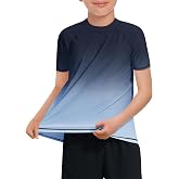 Haloumoning Boys Gradient Rash Guard UPF+ 50 Short Sleeve Swim Shirt 5-14Y | Quick Dry Stretch Fabric, UV Sun Protection, Crew Neck Raglan Sleeves, Kids Water Shirts, swimming, surfing, boogie boarding