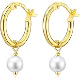 Dangle Hoop Earrings for Women, 925 Sterling Silver Hoop Earrings with Charms Tiny Baguette Round Teardrop Trio Cubic Zirconia Pearl Drop Dangling Cartilage Helix Tragus Diamond Jewelry Gifts