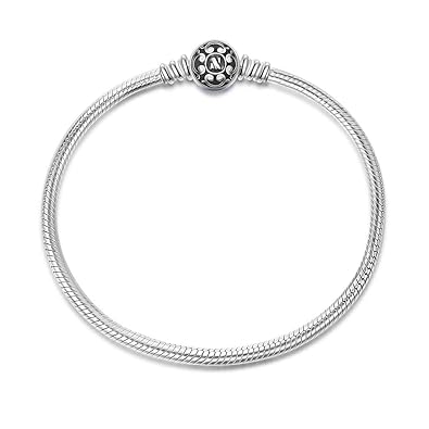 NINAQUEEN Damen Charm Armband Muttertag 925 Sterling Silber Schwarz 21cm Schlangenkette mit Festem Charm Weihnachtsgeschenke 