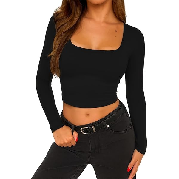 TiulZial Square Neck Shirt for Women - Long Sleeve Going Out Tops