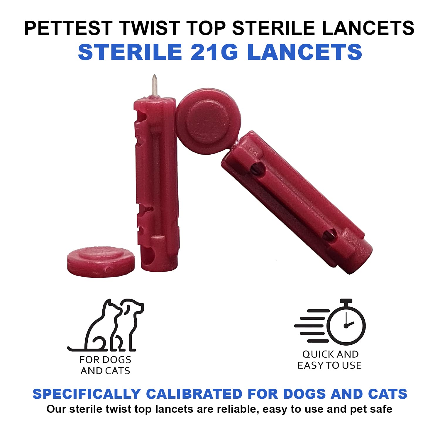 PetTest Sterile Twist-Top Lancets 21G for Dogs and Cats, for use with PetTest Diabetes Glucose Monitoring System (50 Lancets)