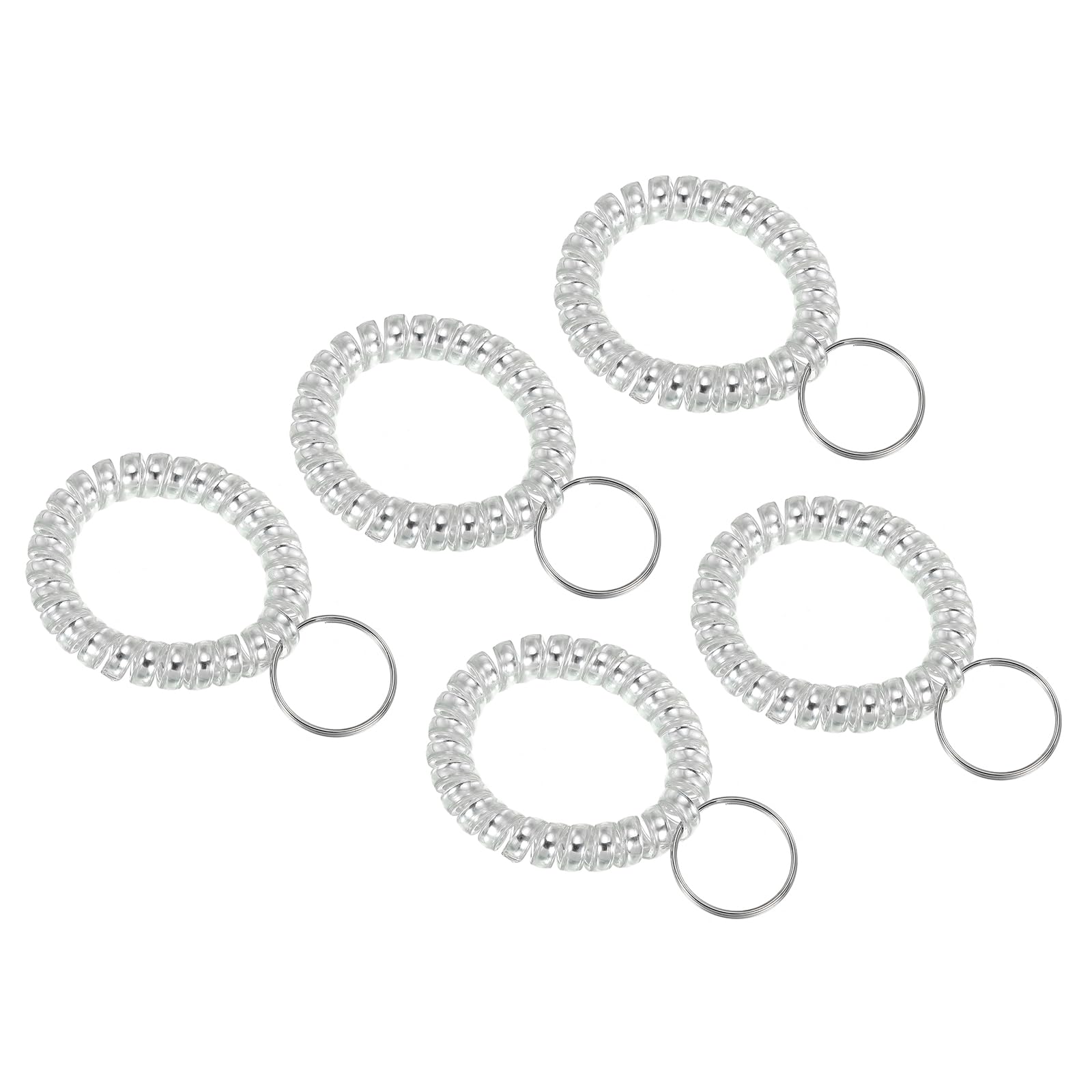 PATIKIL Stretchable Wristband Wristlet Keychain, 5 Pack TPU Spiral Wrist Coil Key Ring Holder for Outdoor Sport Gym Pool Sauna ID Badge, Metallic Silver