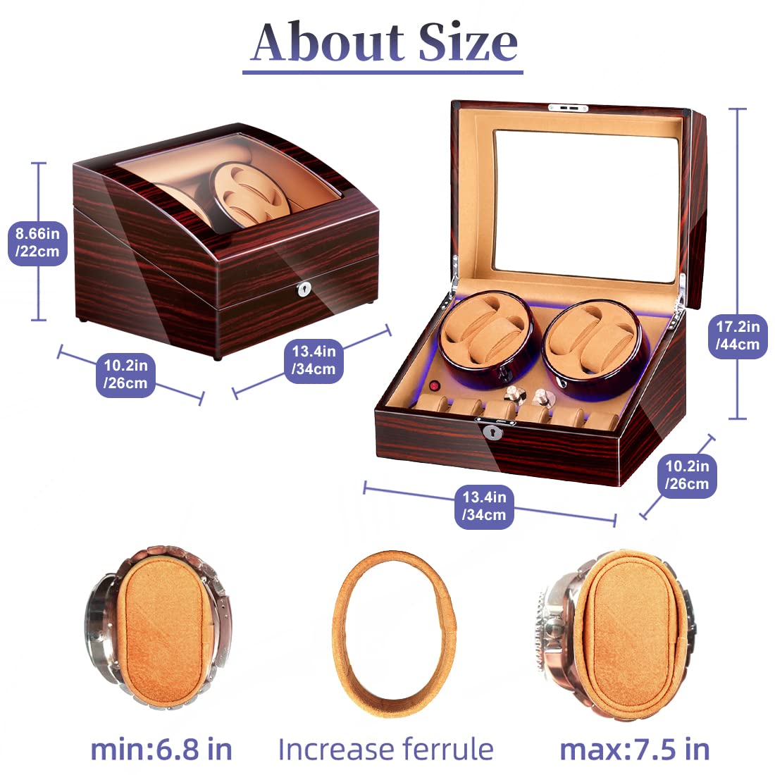 FRUCASE 4+6 Watch Winder for Automatic Watches, New Version, Wooden Box with High-end Velvet Interior and Battery Option