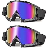 LJDJ Dirt Bike & Motorcycle Goggles - 2 Pack ATV & Ski Goggles - Windproof, Offroad Protective Racing Goggles for Men, Women & Youth