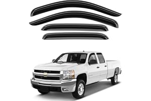 GrandWheel Co Smoke Tinted Tape-On Side Window Vent Visor Deflectors Rain Guards Compatible with Chevrolet (Chevy) Silverado 2007-2013 1500 Crew Cab - 4pcs. GW0030 BLACK