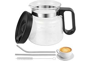 16OZ Glass Coffee Mug Coffee Pot Style, Mini Coffee Pot Mug with Spill Proof Lid and Cup Brush, Heatproof Large Capacity Hot 