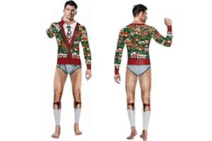 QPQEQTQ Women's Ugly Christmas Jumpsuit Romper Zipper Long Sleeve Bodysuit Outfit Realistic Novelty Costume Onesies