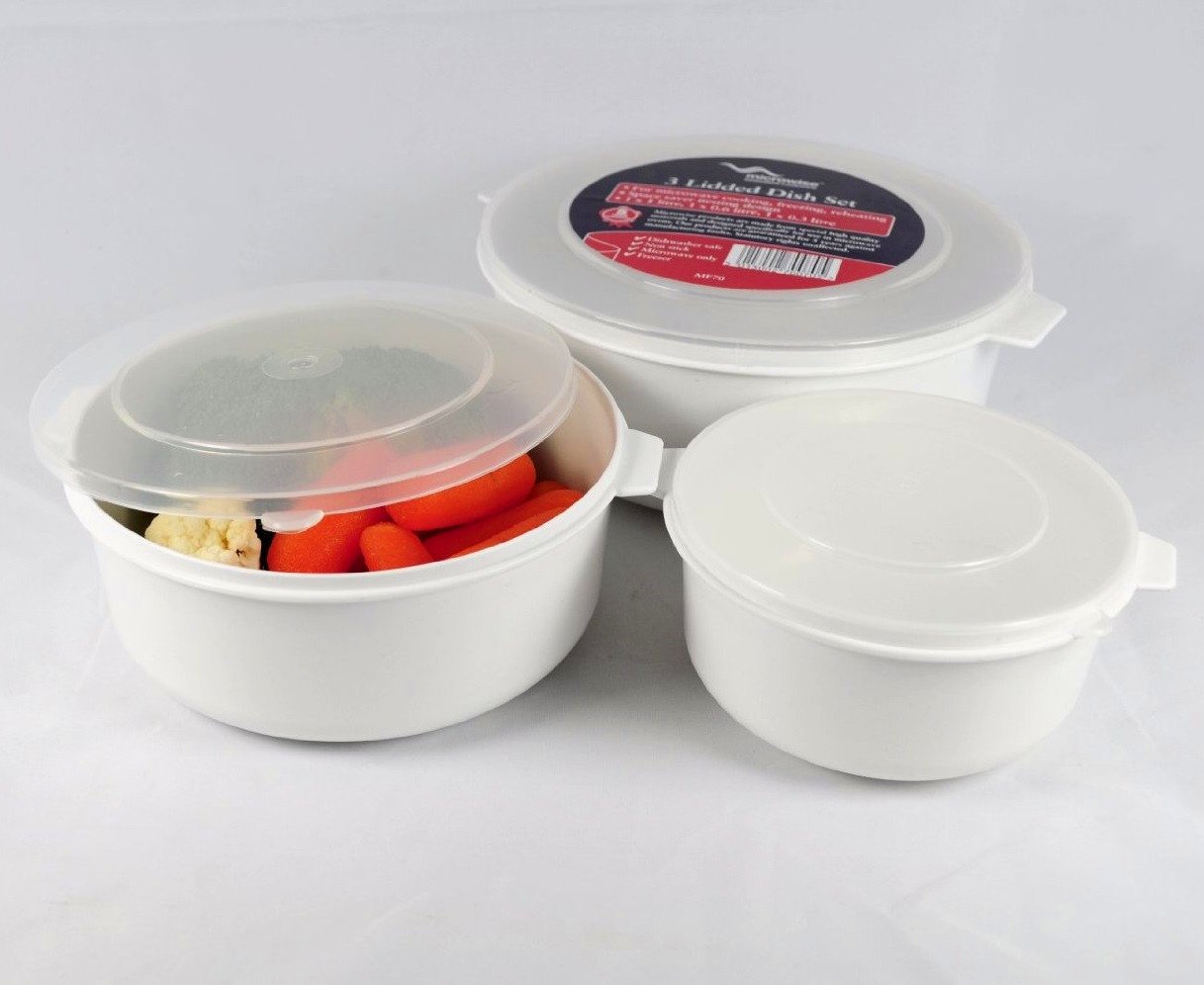 Microwise® 3 Piece Lidded Dish Set Microwave Oven Freezer Fridge Round