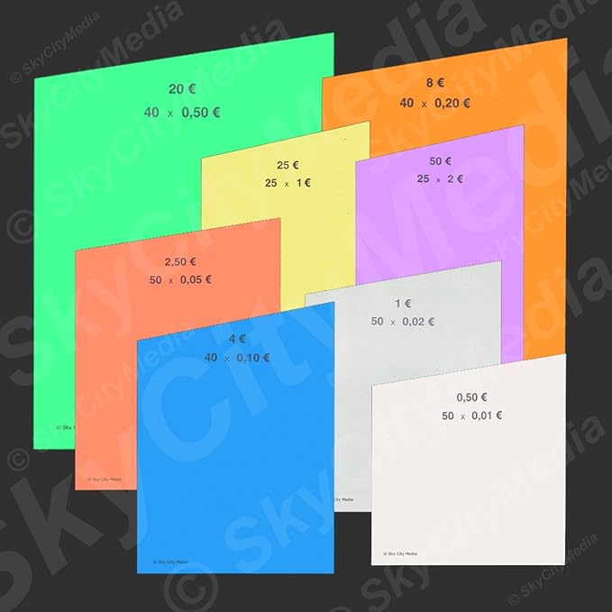 Paper Coin Wrapper Pack for Euro Coins 10x (Paper for €0.01 €0.02 €0.05 €0.10 €0.20 €0.50 €1 €2