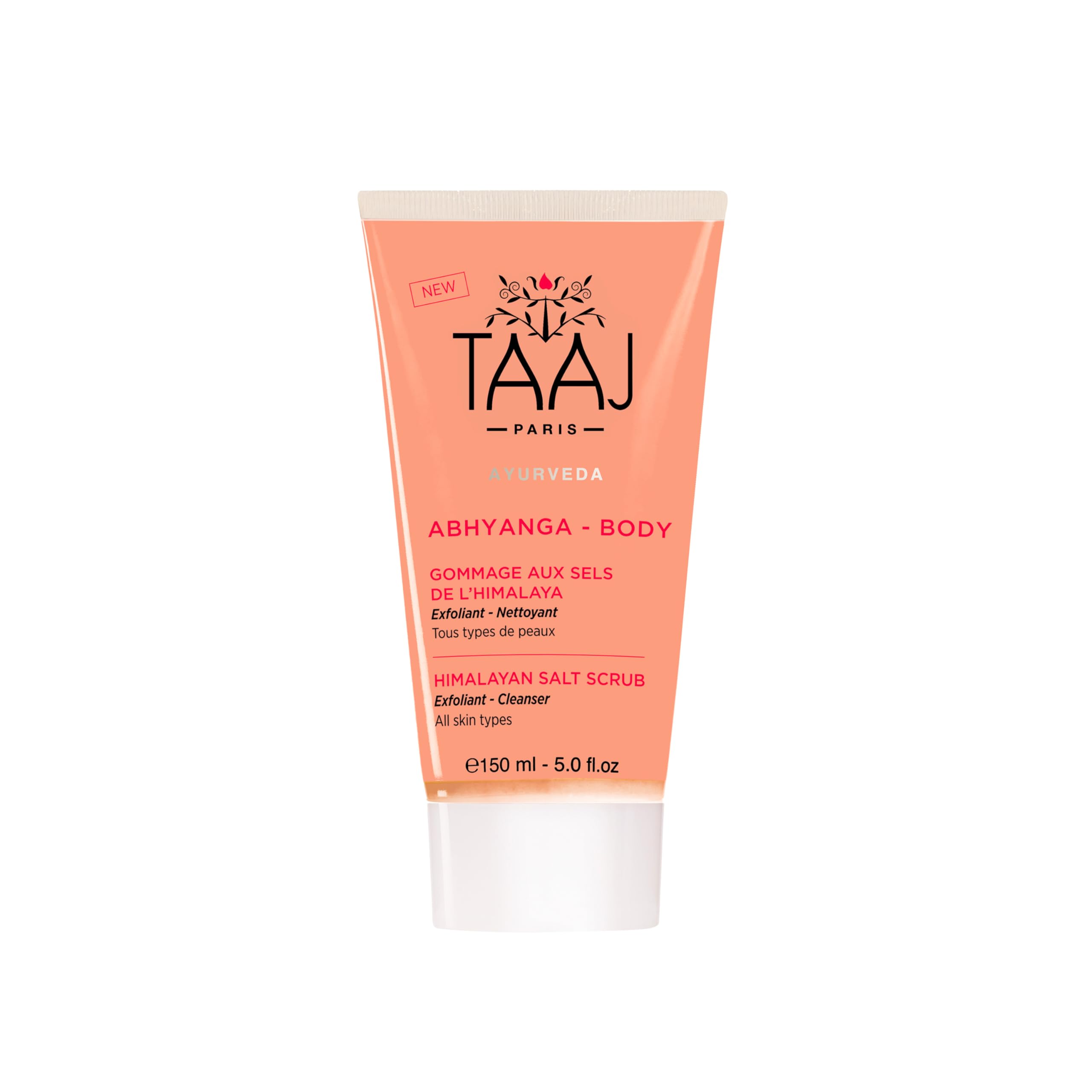 TAAJ | Himalayan Salt Scrub | Detoxifying and Purifying | Soft and Protected Skin | Gently Exfoliates | Eliminate Dead Cells | Made in France | Vegan | CrueltyFree | 150ml