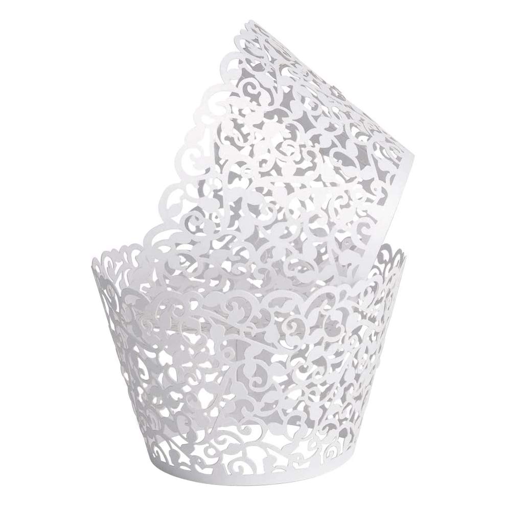 KOSTOO Cupcake Wrappers 50pcs/Pack Lace Cupcake Liners Laser Cut Cupcake Papers Cupcake Muffin Cups for Wedding/Birthday Party Decoration (White)