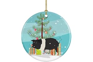 Caroline's Treasures Hampshire Pig Christmas Ceramic Ornament, Teal Christmas Tree Hanging Decorations for Home Christmas Holiday, Party, Gift, 3 in, Multicolor