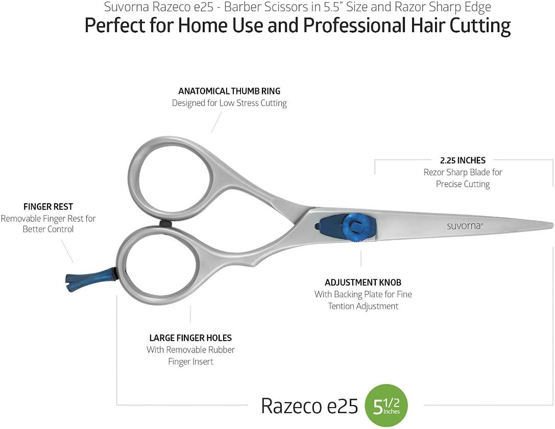 Suvorna Professional Hairdressing Scissors 5.5 inches Razeco E25 Hair Scissors. Japanese Scissors for Hair Cutting, Razor Sharpe Barber Scissors Blades, RightHand Hairdresser Scissors with Adjustment. - Image 4