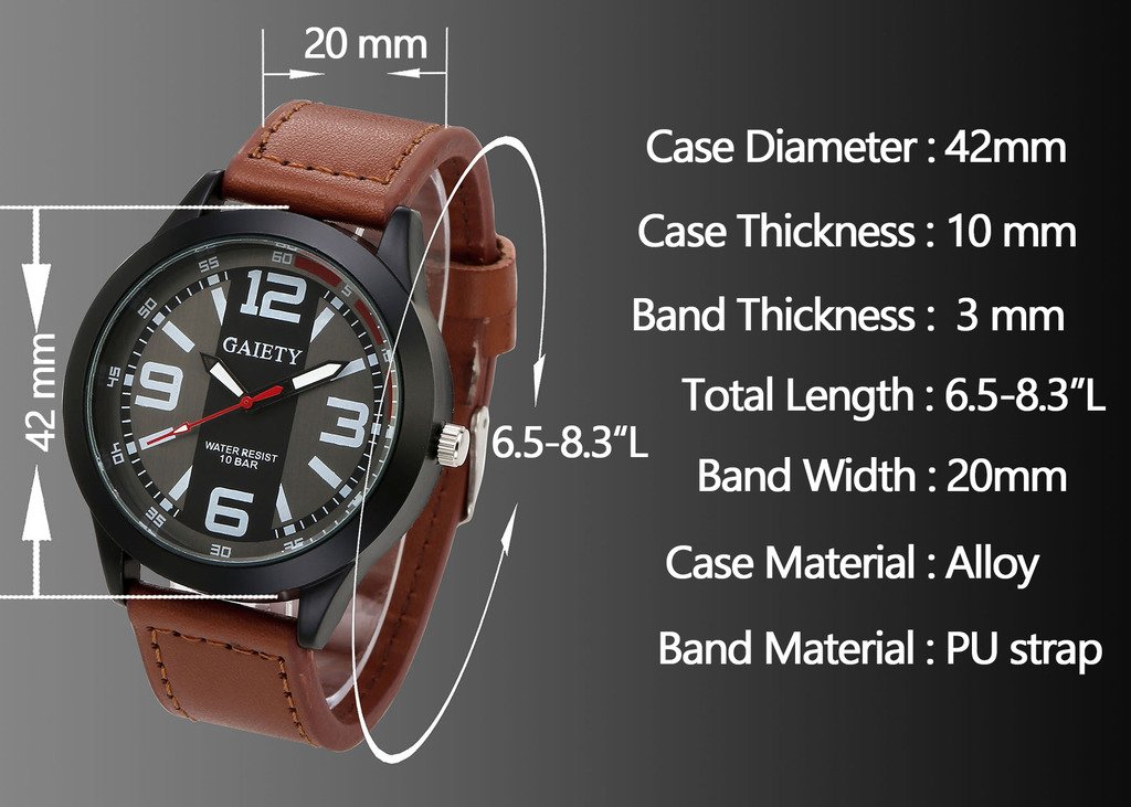 JSDDE Montre à Quartz Homme Bracelet PU Style Sportif Montre Bracelet Fil de Suture Montre Etanche Noir