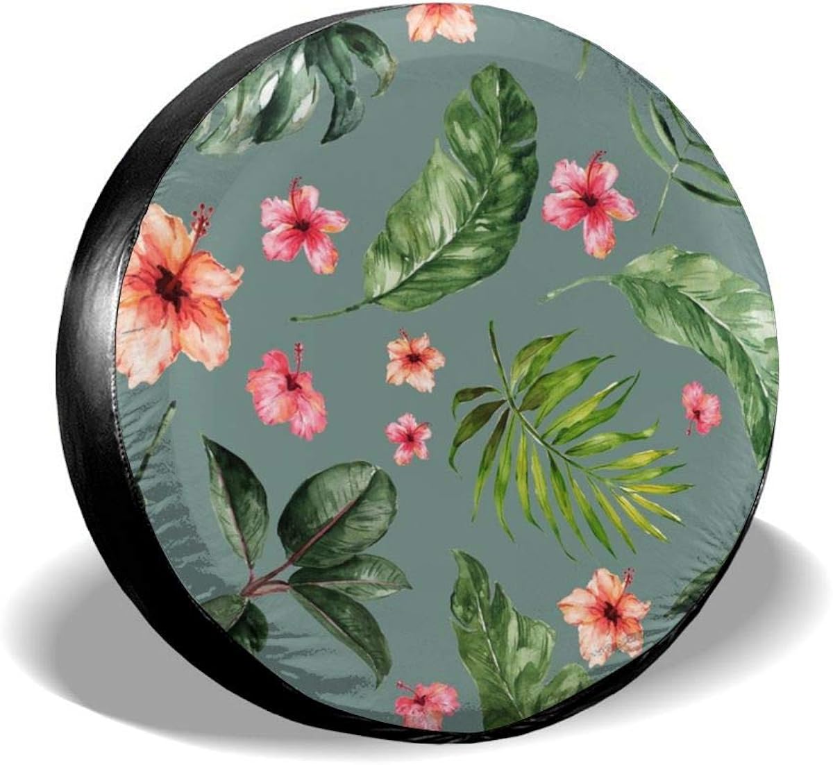 Tropical Hibiscus Green Ash Spare Tire Cover,Polyester