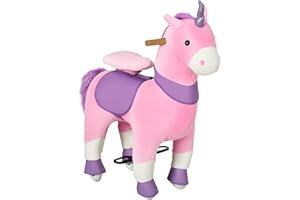 Qaba Ride On Unicorn Walking Horse Mechanical Pony Toy with Wheels Gift for 3-6 Years Girls Boys Pink