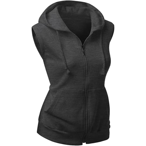 Xpril Women's Basic Solid Cotton Based Zipper Vest Hoodie