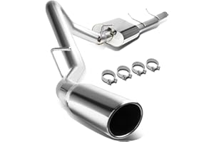 Auto Dynasty 4 Inches Rolled Muffler Tip Catback Exhaust System Compatible with 2007-2013 Silverado Sierra 1500 Crew/Extended Cab Short Bed, Stainless Steel