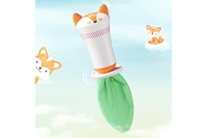 Evoceler Baby Rattles Shaker Toy - Fox with Tinkle Sounds & Green Fabric Tail, Silicone Soft Infant Tummy Time Toys with Textured Surfaces, Soothe Babies' Sore Gums, Easy to Hold Sensory Toy for 0+M
