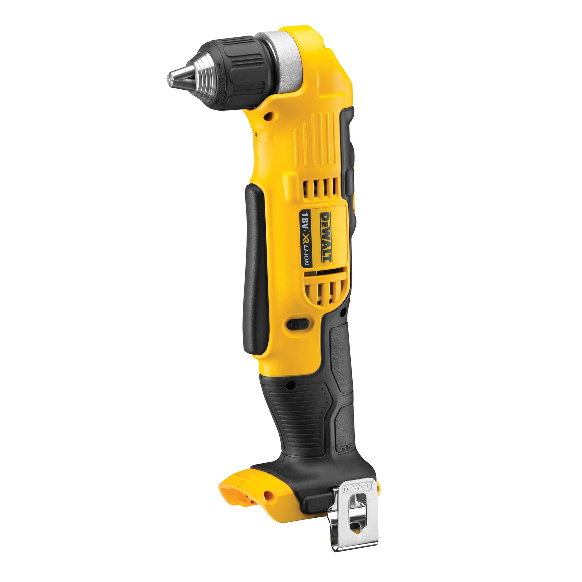 DEWALT 18V XR Right Angle Drill with Bit Holder and Belt Hook, DCD740N-XJ, Battery Powered, Yellow/Black