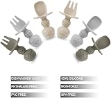 PandaEar 6 Pack Silicone Baby Weaning Spoons and Forks Set Tan Walnut Grey view 5