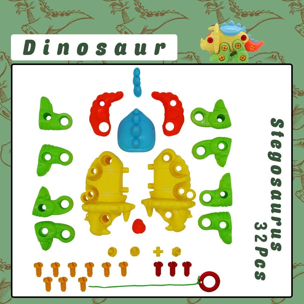 Akokie Dino Dinosaurs Toys Kids Figures Puzzle Assemble Kit Building Blocks DIY Construction Puzzle Toys For Boys And Girls Over 3 Years Old (2 Sets)