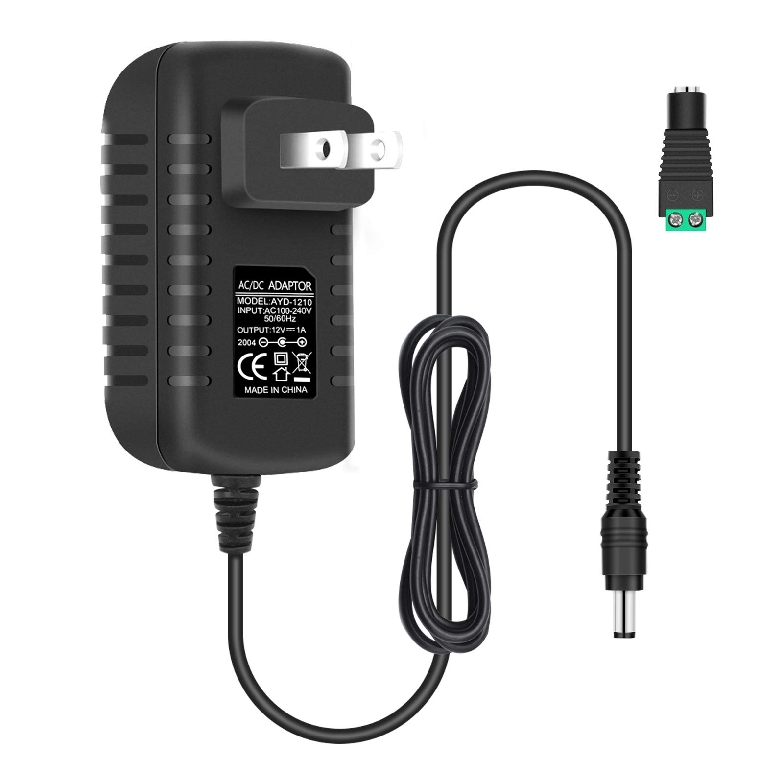 Photo 1 of 12V Power Supply, 12 Volt 1A 12W DC Power Supply, Black LED Power Adapter, AC 110V to 12V Wall Mounted Transformer Plug for LED Strip Lights with 5.5/2.1 DC Female Connector