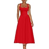 Kaximil Women's Square Neck Sleeveless A Line Maxi Dress Smocked Ruffle Flowy Casual Long Dresses