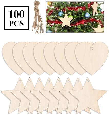 Decorazioni Natalizie Decoupage.Yanshon Decorazioni Natalizie In Legno 100pz Con Corda Stelle Legno Cuori Legno Natale Pendente Decoupage Legno Ornamenti Natale In Legno A Stelle E Cuori Natale Decorazione Albero Di Natale E Diy Amazon It