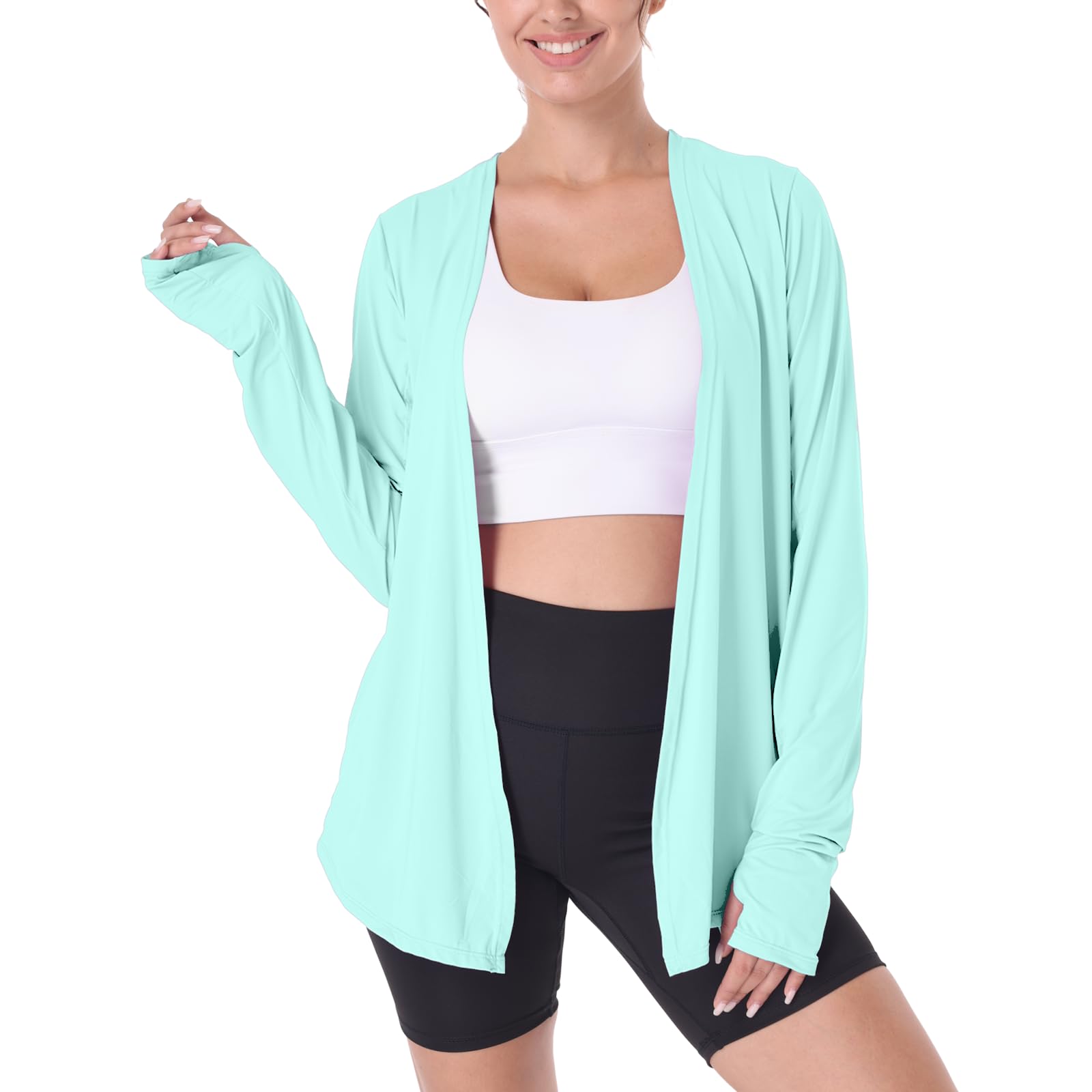 Photo 1 of Womens Lightweight Summer Cardigan Rash Guard UPF 50+ Long Sleeve UV SPF Cool Shirt with Pockets Thumb Hole Mint Green size Medium