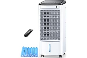 FANCOLE Windowless Portable Air Conditioners with 6 Ice Packs, 12H Smart Timer for Auto-off, 26Ft Remote, Top Fill Dual Tank, 3Speeds Evaporative Air Cooler, 70°Auto Swing Swamp Cooler Air Conditioner