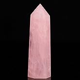DZJXBZhu Natural Rose Quartz Tower Large Therapy Crystal Wand 6 Faceted Prism Stone Carved Chakra Reiki Meditation Home Den Office Decorative Gift 0.5-1.0 LB
