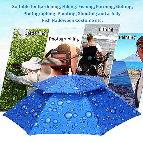JANGANNSA Double Layer Folding Umbrella Hat Compact UV Wind Protection Sun Rain Cap (Silver)