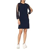 Tommy Hilfiger Women's Long Chiffon Clip Sleeve Crepe Shift Mini Dress