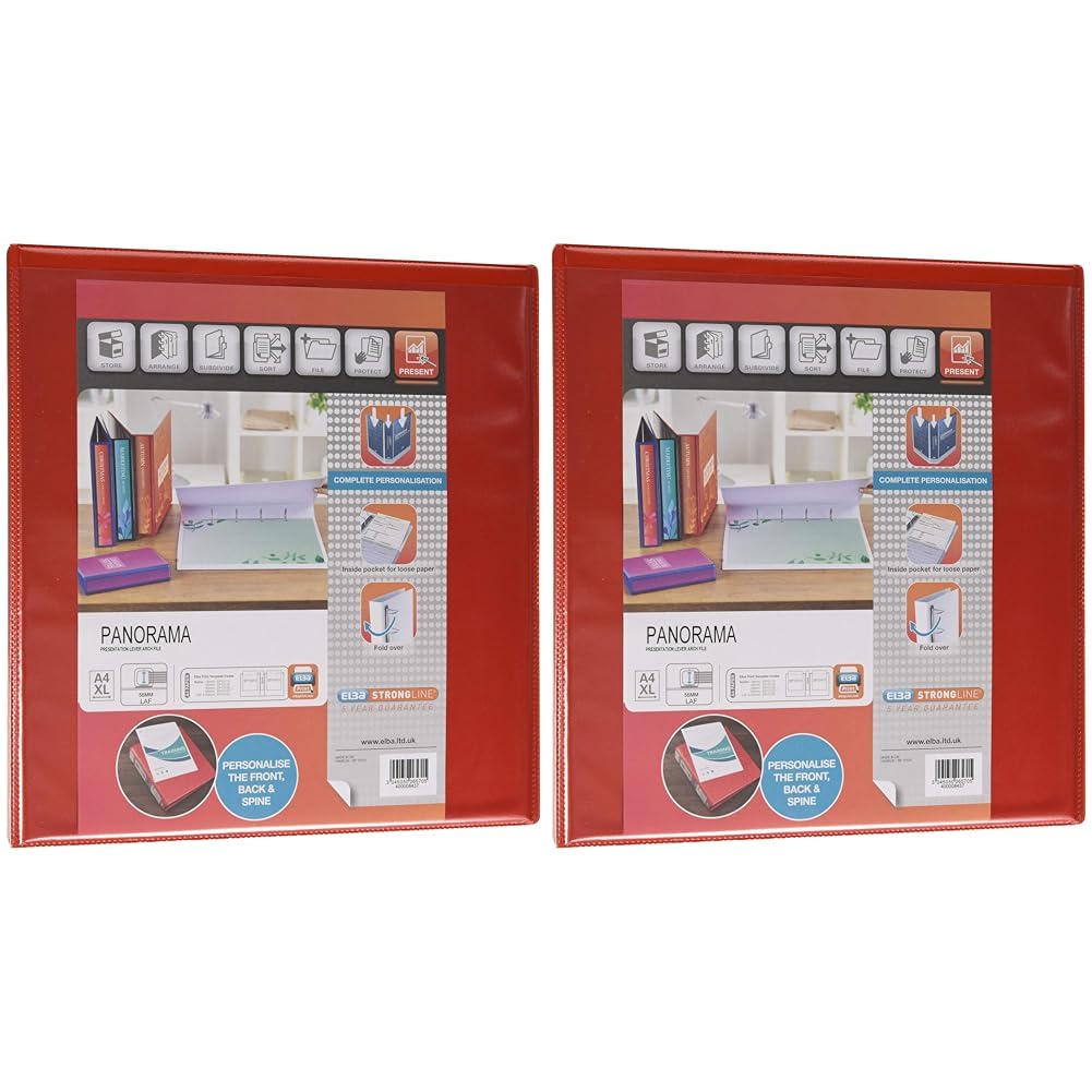 Elba, Presentation A4 Lever Arch Files, Red, Plastic, 1 Folder, 90 mm (Pack of 2)