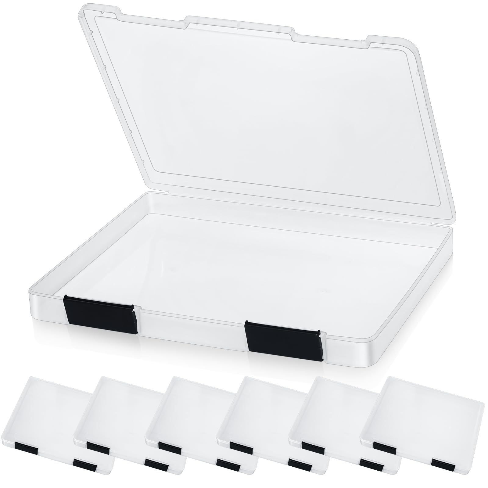 Photo 1 of PerKoop 6 Pcs Clear A4 File Box Document Plastic Storage Box Paper Plastic Case Board Game Storage Containers Magazine Protector File Holder with Buckle (Black,12.4 x 9.84 x 1.18 Inches)