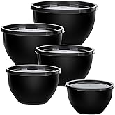 Greentainer Plastic Mixing Bowls with Lids Set for Kitchen, Nesting Bowls for Mixing, Baking, Prepping, Cooking and Serving Food, Mixing Bowls Dishwasher, Microwave Safe (Black)