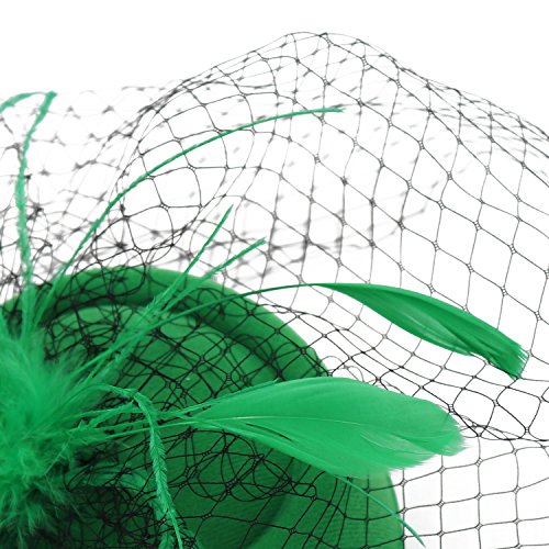 Wheebo Fascinator Hat Flower Feather Mesh Veil Wedding Tea Party Derby Cocktail Hat Headwear for Women Lady Girls (D-Forest Green)