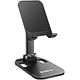 BobBros Folding Cell Phone Stand for Desk, Adjustable in Height and Angle Phone Holder, Widely Compatible with All Phones, Tablets, and Other Desk Accessories Black