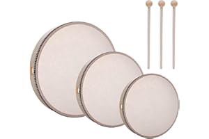 Nydotd 3pcs Hand Drum Percussion Wood Frame Drum with Drum Stick 10 Inch 8 Inch 6 Inch Percussion Instruments Preschool Music