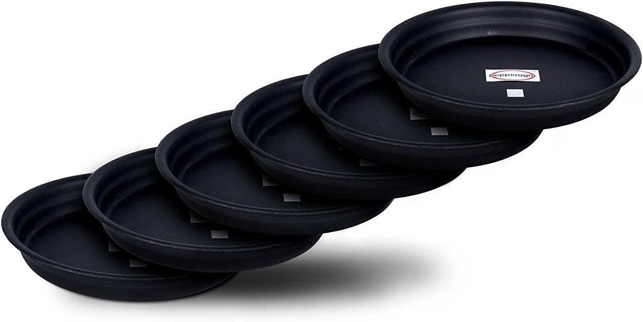 Pepper Agro Plastic Planter Tray, Black, 5 inch, 6 Pieces