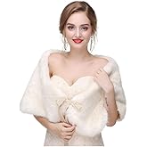 Olbye Women's Faux Fur Wraps Wedding Fur Shawls Sleeveless 1920 Faux Fur Stole for Women and Girls Fur Capelet Mink Shawl