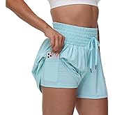 Blaosn Flowy Athletic Shorts for Women Gym Workout Running Short Pants High Waist Skort with Pocket Casual Summer Clothes