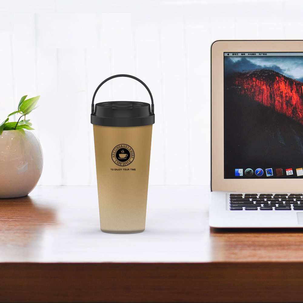 Etzion Sports Water Bottles, Vacuum Insulated Stainesless Steel Water Tumbler, Leakproof Wide Mouth Coffee Bottle for Home, Office and Outdoor Hiking Biking - Gold