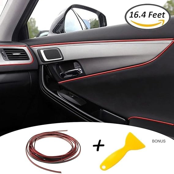 Auto Zierleiste Chrom Zierleisten Trim - Automan flexiblem Innenraum Dekorative Streifen Line DIY (5M, Rot Schwarz)