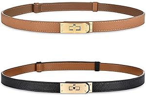 ANHAISHUILV Women's Skinny Leather Belt with Adjustable Silver Turn-Lock Buckle - Ideal for Dresses, Jeans, and Coats, Black