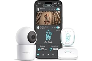 Sense-U Pro Smart Baby Monitor Bundle with 2.5K QHD Pan-Tilt-Zoom Camera: Tracks Breathing Movement, Rollover & Overheating with Cry Detection, Background Audio, Security Wi-Fi Video Camera