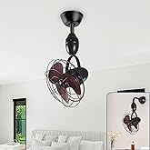 Depuley Oscillating Ceiling Fan with Remote: Black and Walnut Wall Mount Fan Ceiling for Patio - Caged Outdoor Wall Fan for I