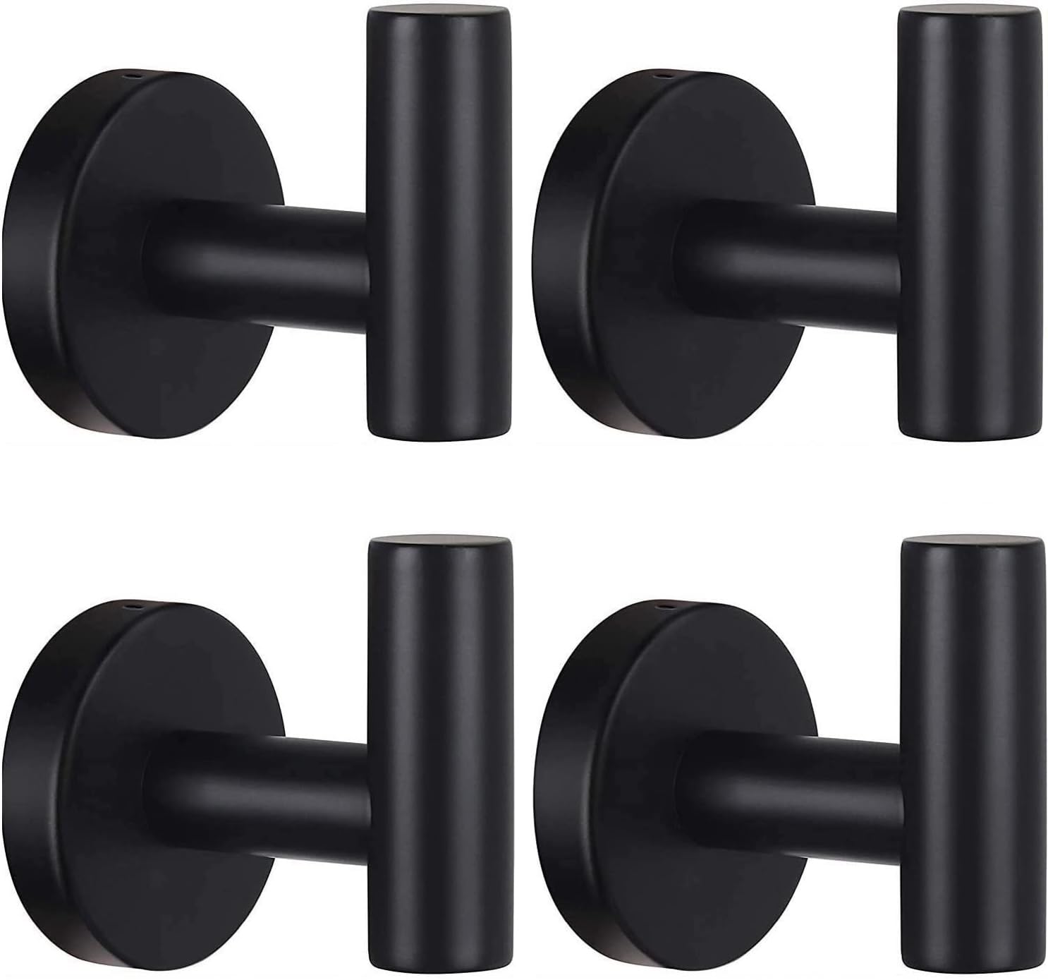YUET 4 Pcs Bathroom Towel Hook,Screw in Metal Coat Hooks, Heavy Duty 10kg Capacity, Matte Black Robe Hook SUS 304 Stainless Steel Door Hanger Towel Robe Clothes Closet Sponges Holder